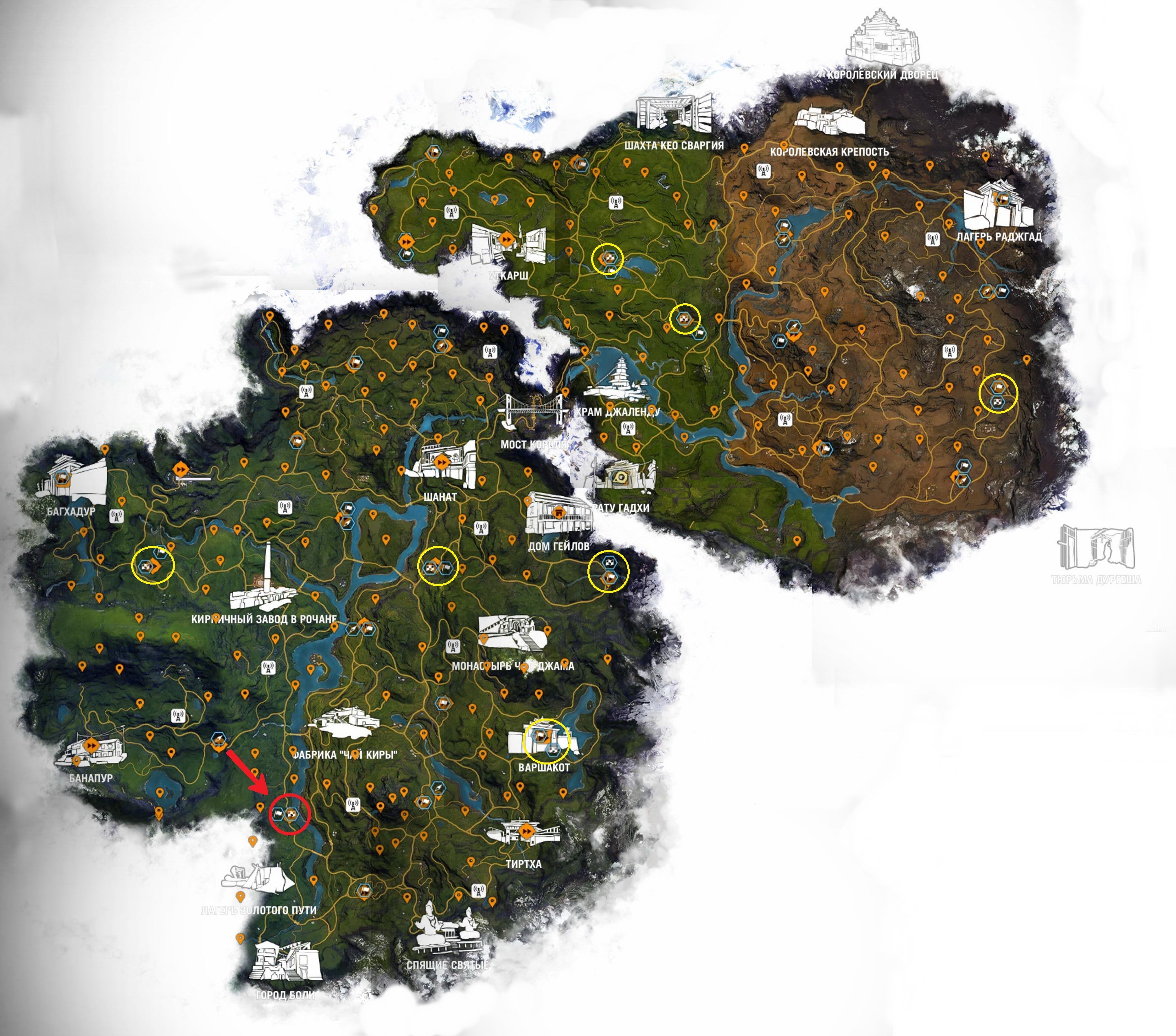 Карта со всеми метками. Карта фар край 4. Фар край 4 карта животных. Far Cry 4 Кират карта. Far Cry 4 вся карта.